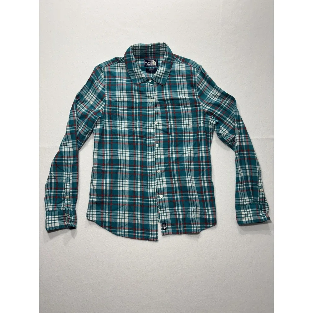 The North Face Shirt Mens Medium Green Plaid Long Sleeve Button Up Cotton Casual